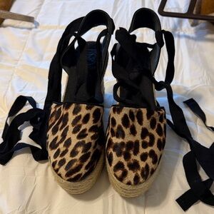 Tory Burch Leopard Print Espadrilles with Black Ties